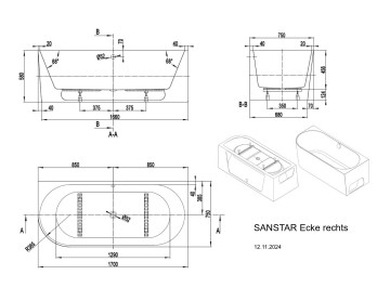 Акриловая ванна VAGNERPLAST Санстар / Sanstar 170x75 R